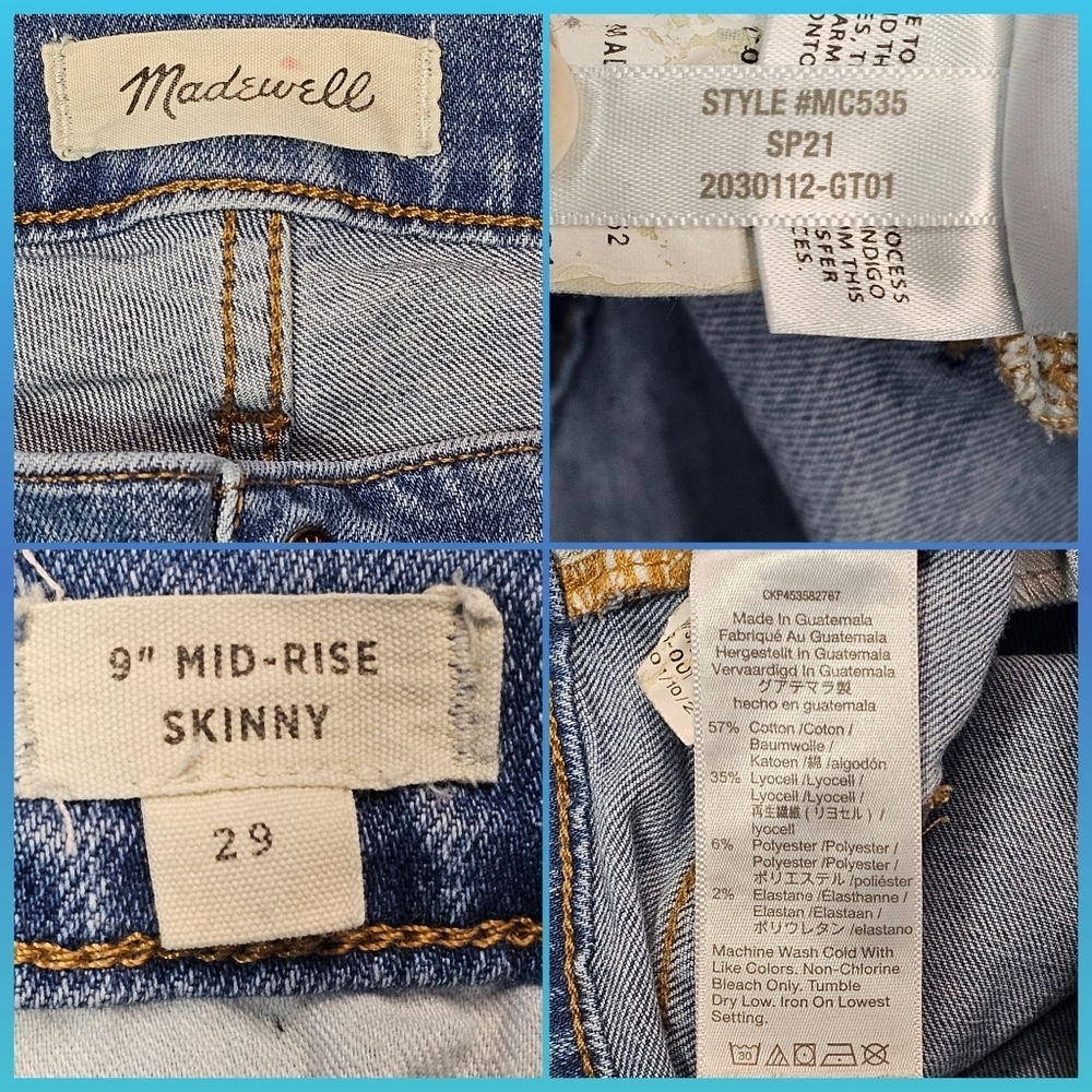 Madewell 9" Mid-Rise Skinny Women's Blue Jeans - Picture 3 of 10